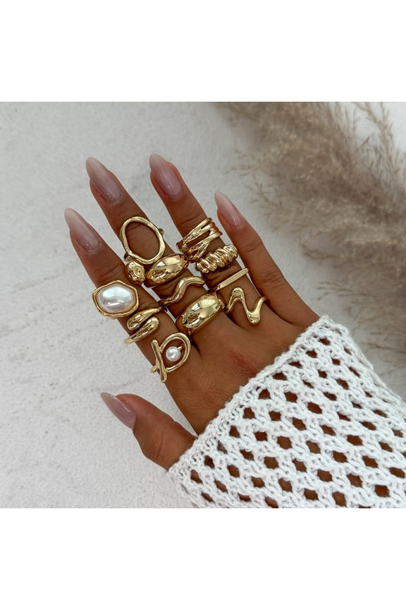 12 Pcs Chunky Gold Rings for Women Non Tarnish Statement Flower Ring, 14K Gold Plated Stackable Open Stacking Rings, Big Knuckle Trendy Ring Set Jewelry Gift