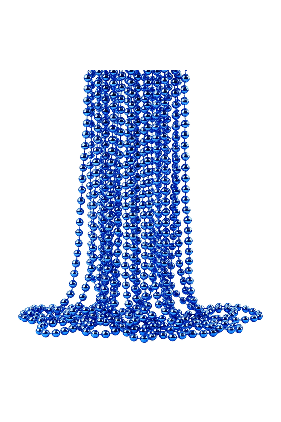12 Pcs Metallic Blue Bead Necklace Bulk, 33'' Mardi Gras Round Beaded Necklaces for Mardi Gras Party Christmas New Year Eve Festive Events Metallic Blue Beaded Necklace