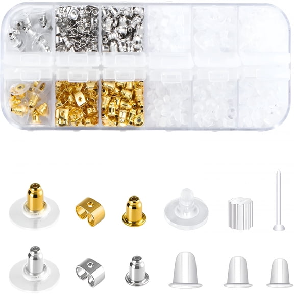 DESIGNICE 12 Styles Silicone Earring Backs for Studs/Droopy Ears/Heavy Earring, Clear Plastic Earrings 600Pcs Clear Soft Plastic Rubber Metal Backs Replacements Backings Clutch