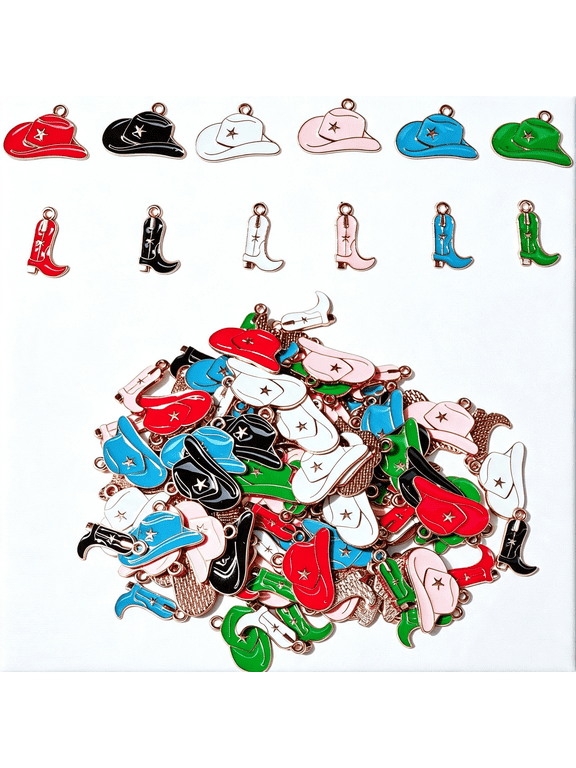 120 Pack Western Enamel Cowboy Hat Boot Charms Cute Small Cap Pendant for Diy Jewelry Making 6 Colors,Fun Boot Charms for Cowgirl Boots