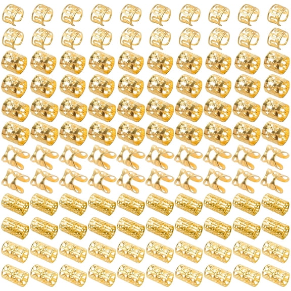 DESIGNICE 120 Pcs Gold Dreadlock Beads Hair Jewelry Braids Accessories for Goddess Locs Crochet Passion Twist Hair Rings Soft Metal Adjustable Braiding Cuffs (120Pcs, Gold)