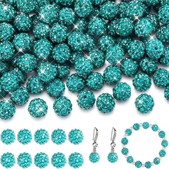 DESIGNICE 120 Pcs Rhinestone Beads for Bracelets Pen Making 10Mm Shiny Crystal Diamond Clay Disco Ball Polymer Round Bead for Crafting Jewelry Diy Bracelet Necklace