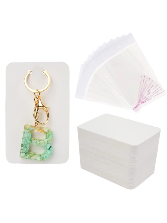 120 Set Keychain Display Card with Self-Sealing Bags,Keychain Packaging Keyring Jewelry Holder Display (White 2.7X4.7") Keychain Bags Packaging