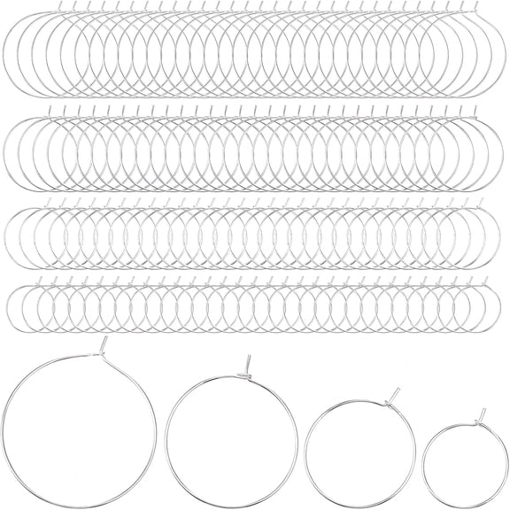 DESIGNICE 120 Wine Charm Rings,Wine Glass Charm Rings Thin Hoop Earrings Wire Earrings Round Hoop for Beading Open Jump Ring for Wedding Party Favor Making Wines Glass Marker 20Mm 25Mm 30Mm 35Mm
