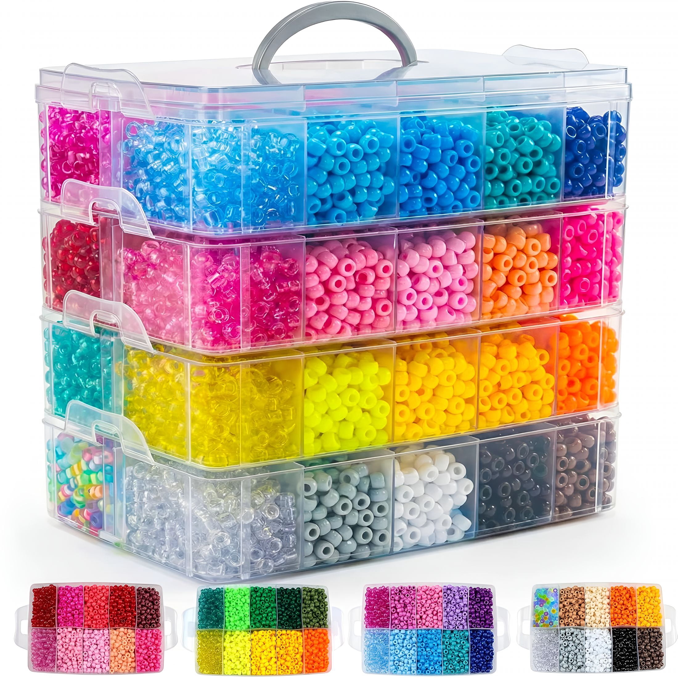DESIGNICE 12000Pcs Pony Beads Kit,40 Colors Rainbow Beads for Bracelets Friendship with Neon Glow Beads Bulk for Hair Braiding Diy Jewelry Making Craft Kits
