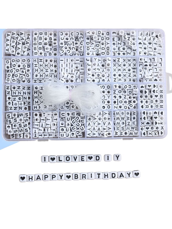 1200PCS 6mm Square Acrylic Alphabet Beads Big Hole Letter Cube Beads with String for Jewelry Making Bracelets Key Chains