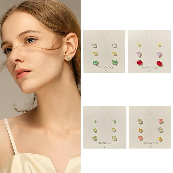 DESIGNICE 12Pairs Cute Earrings,Resin Studs Earrings for Women,Scratch-Proof Stud Earrings,Style5