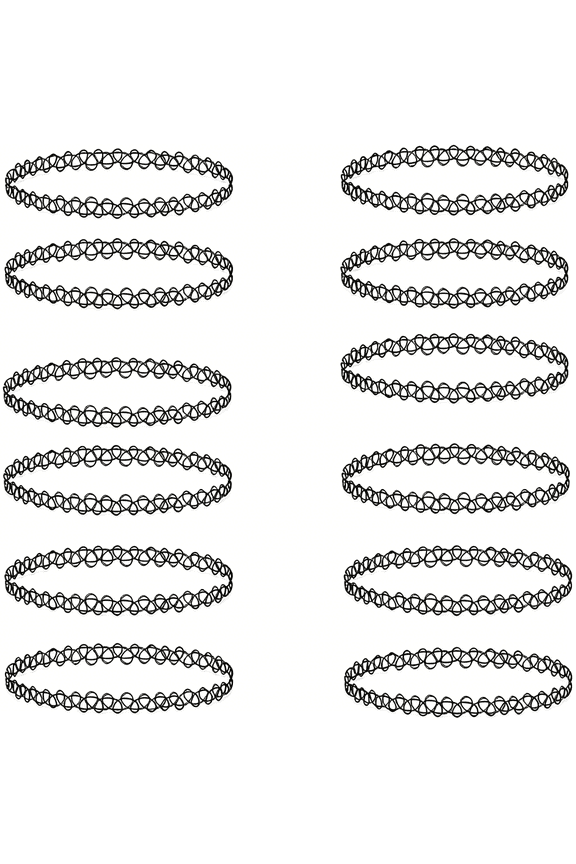 12Pc Tattoo Choker Necklace Set- 90S Accessories 2000S Jewelry Fashion- Rainbow Goth Black White Blue Green Pink-Adjustable Stretchy Elastic Necklace for Women