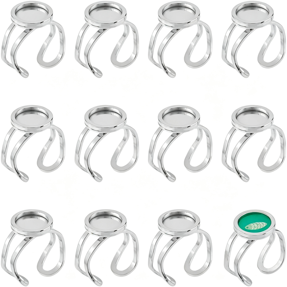 DESIGNICE 12Pcs Blank Rings 10Mm Cabochon Ring Trays Round Bezel Finger Ring Stainless Steel Adjustable Cuff Rings Blanks Settings Component Base for Diy Jewelry|Round Bezel Finger Ring