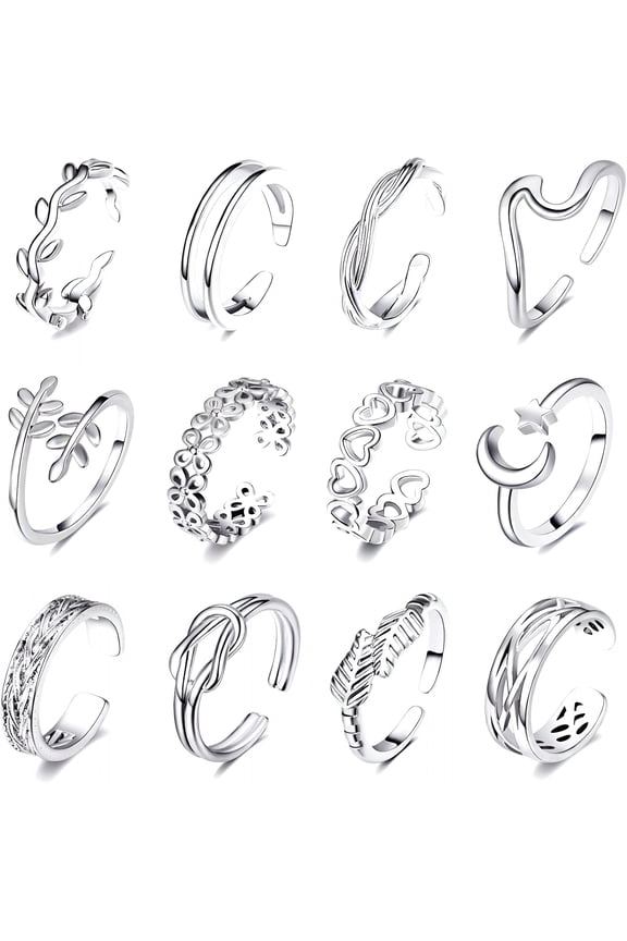 12Pcs Gold Plated Adjustable Toe Rings for Women Summer Beach Open Toe Rings Set Flower Arrow Tail Pinky Band Rings Barefoot Foot Jewelry