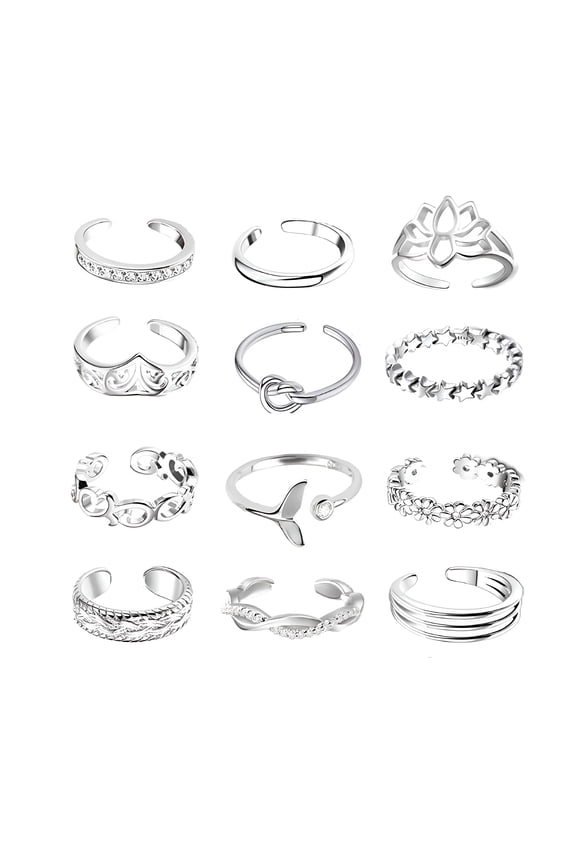12Pcs/Set Summer Fashion Foot Leg Beach Geometric Open Barefoot Finger Toe Rings,Toe Rings for Women