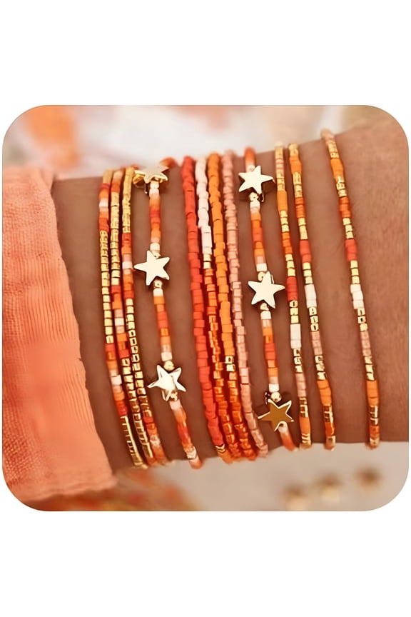 12Pcs Women'S Bohemian-Style Handmade Stackable Stretch Bracelets,Fashionable Friendship Birthday Gift