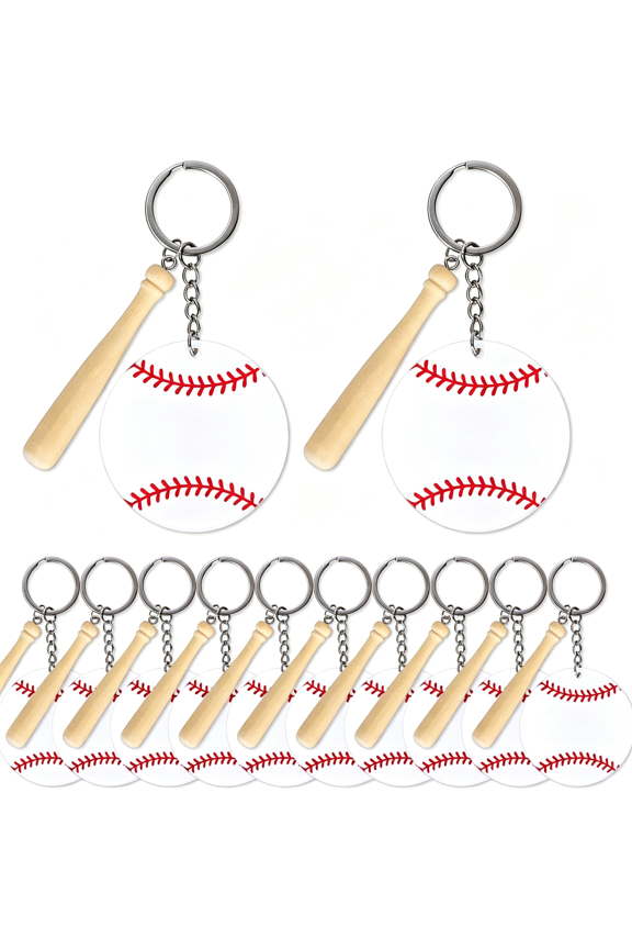 12Set Baseball Keychain Kit Acrylic Baseball Keychain with Mini Baseball Bat Personalized Baseball Gifts for Sublimation Diy Crafting Keychain Baseball Goodie Bags Favors Sports Tags