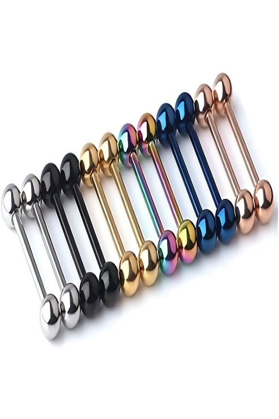 12pc 14G Mix-color Stainless Steel Straight Barbell Tongue Rings Bars Piercing 5/8" Length