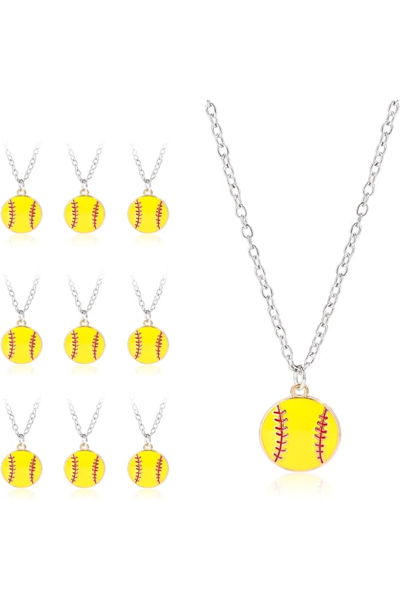 12pcs Baseball Necklace, 23.35in Adjustable Sports Charm Jewelry Alloy Friendship Pendant Sports Themed Softball Chain Gifts for Baseball Player Lovers Party Favors
