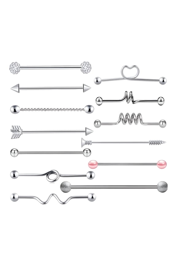 13 Pack Industrial Piercing Ball Barbell Ear Bar Earring 14G