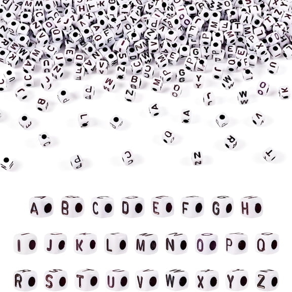 DESIGNICE 1300Pcs Square Acrylic Letter Beads 4-5Mm Cube Alphabet Beads White Pony Beads for Diy Friendship Bracelet Jewelry Making