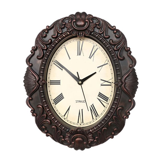 DESIGNICE 14 Inch Oval Retro Wall Clock, Silent Non-Ticking Quartz Movement, Black and Gold Decorative Timepiece for Home