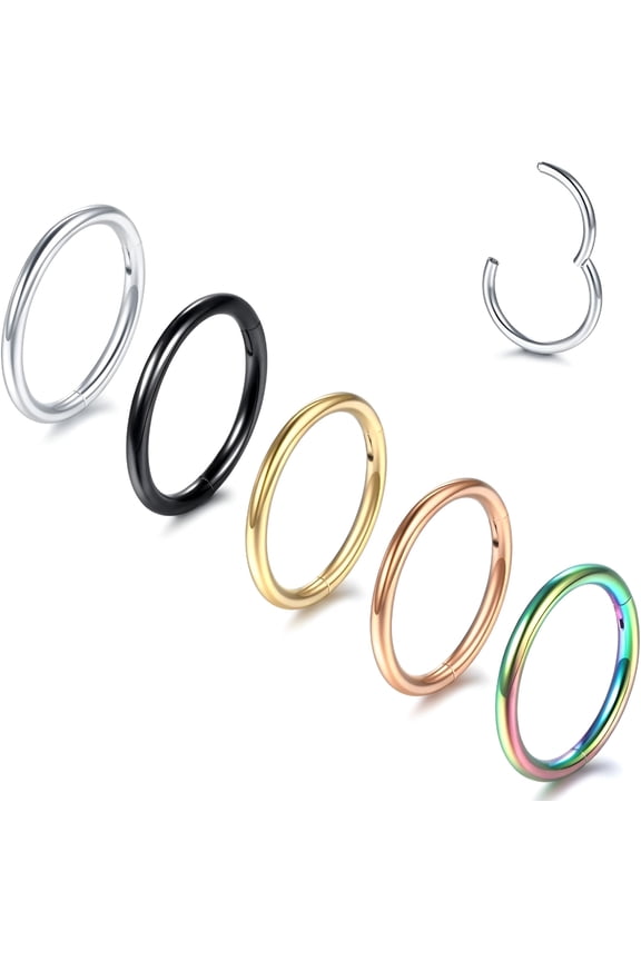 14G 16G 18G 20G Nose Ring Hoop Stainless Steel Hinged Segment Rings Hoops Nose Clicker Ring Tragus Helix Cartilage Daith Rook Earring Piercing for Women Men