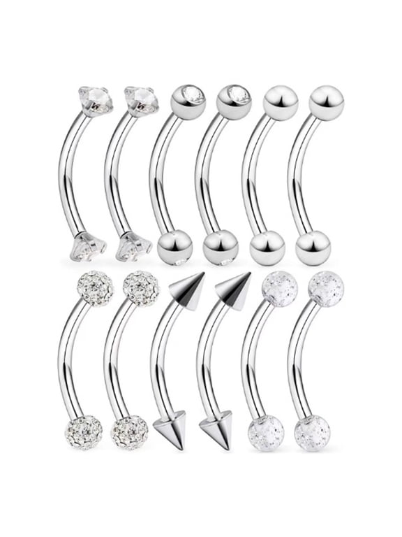14G 16G Surgical Steel Curved Barbell Piercing Jewelry, Eyebrow Rings Vertical Labret Tragus Daith Snug Rook Surface Earrings for Women Silver Gold