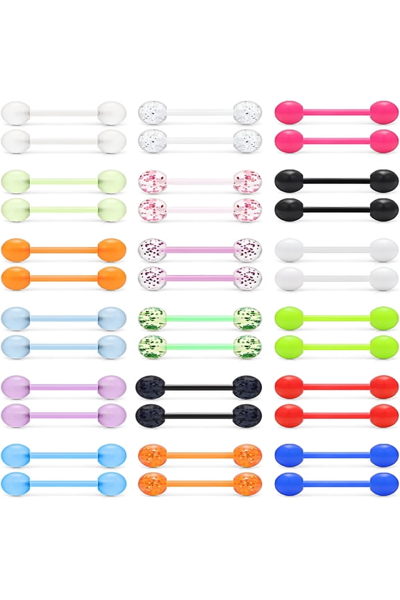 14G 16Mm Glow in Dark Flexible Acrylic Straight Tongue Nipple Ring Retainer Body Piercing Jewelry for Women Men 6-36Pcs