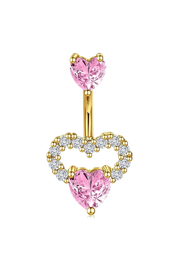 14G Belly Button Ring,Heart Navel Rings,Surgical Steel Belly Button Piercing,Pink