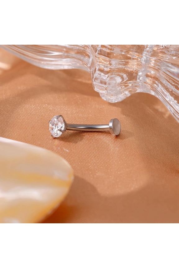 14G F136 Pure Titanium Floating Belly Button Rings for Women Petite Flat Back Cz Belly Rings Opal Barbell Heart Curved Navel Ring Internally Threaded Belly Piercing Jewelry 8/10/12/14Mm
