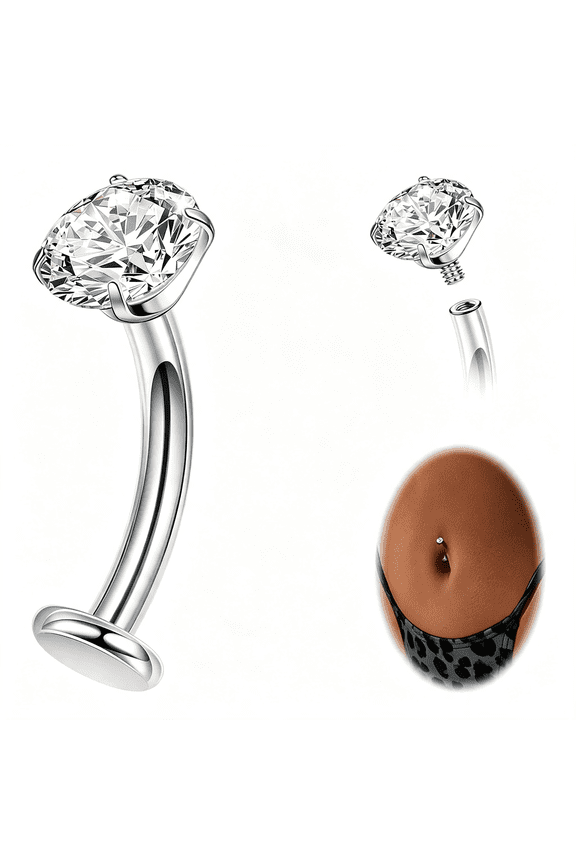 14G F136 Pure Titanium Floating Belly Button Rings for Women Petite Flat Back Cz Belly Rings Opal Barbell Heart Curved Navel Ring Internally Threaded Belly Piercing Jewelry 8/10/12/14Mm