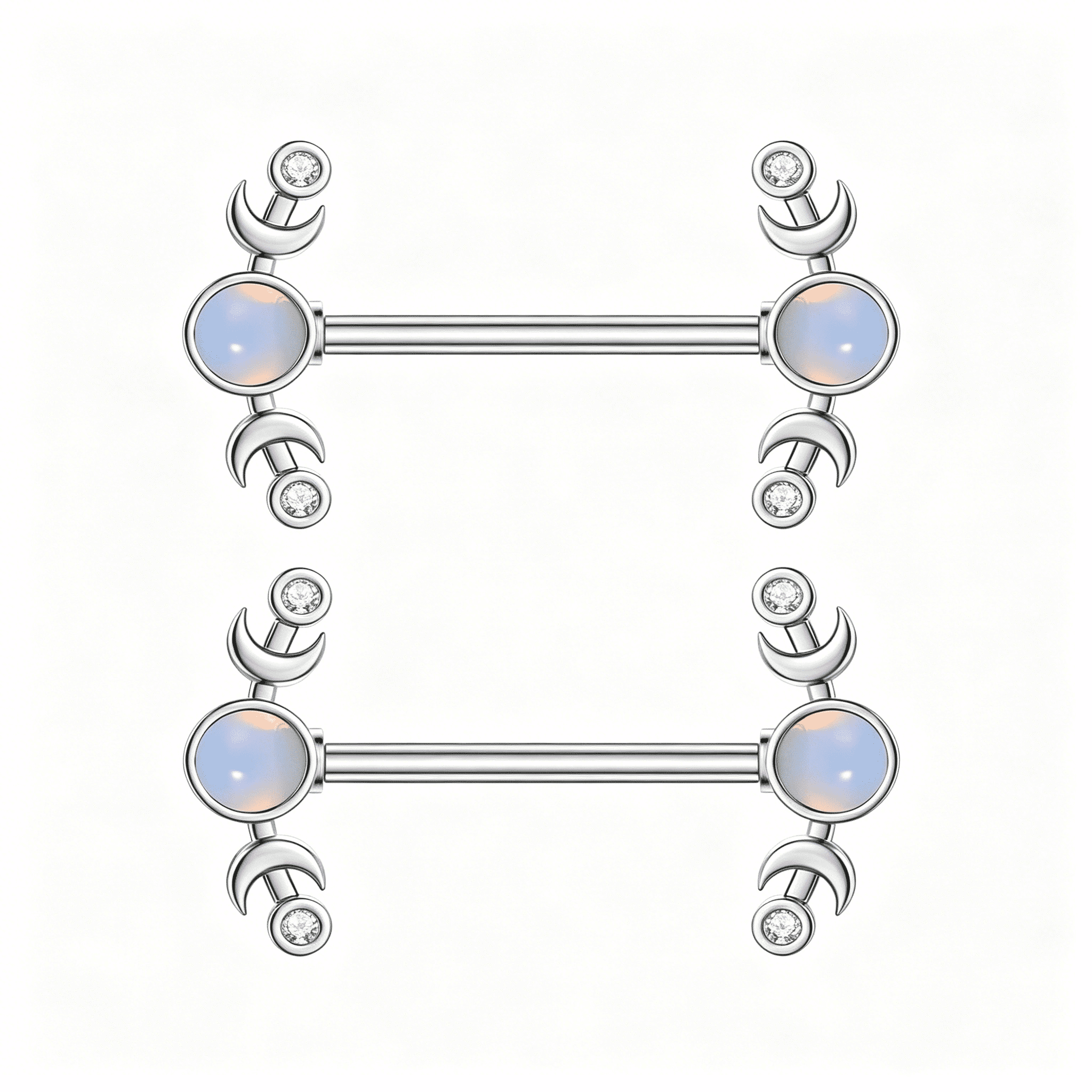 DESIGNICE 14G Heart Nipple Rings Rhinestone Opal Simple Moon Nipple ...