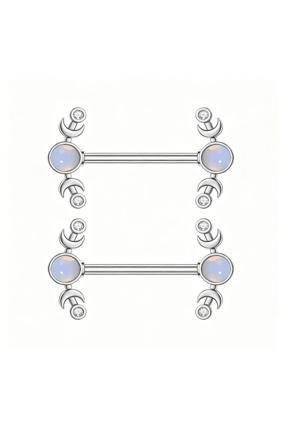 14G Heart Nipple Rings Rhinestone Opal Simple Moon Nipple Shield Barbell Ring Nipple Barbells Tongue Ring Piercing Nipplerings Dainty Body Piercing Jewelry for Women
