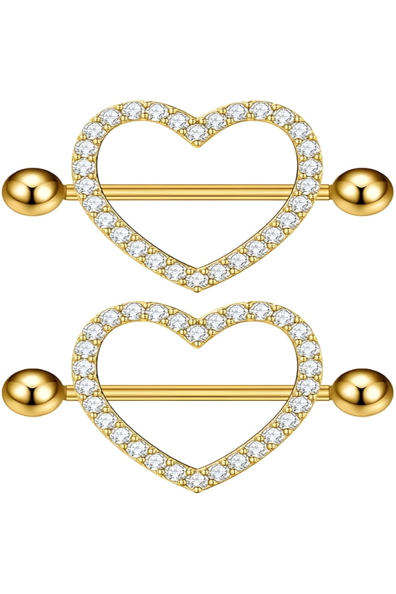 14G Rhinestone Heart Nipple Rings for Women Shiny Cubic Zirconia Hollow Heart Barbell Nipple Piercing Nipple Shield Rings Body Piercing Jewelry