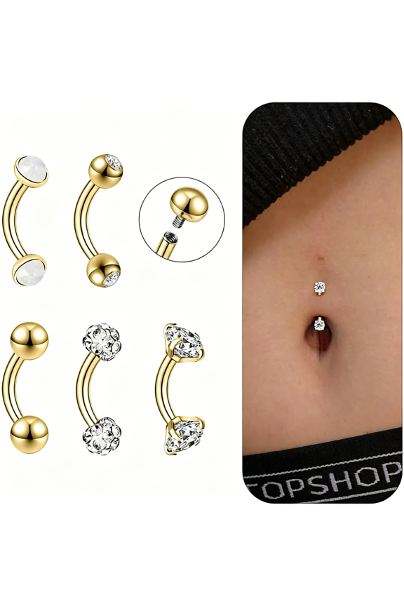 14G Small Belly Button Rings for Women-316L Stainless Steel Tiny Internally Threaded Navel Rings-Rook Piercing Jewelry-Hypoallergenic Curved Barbells,6-16MM,5PCS