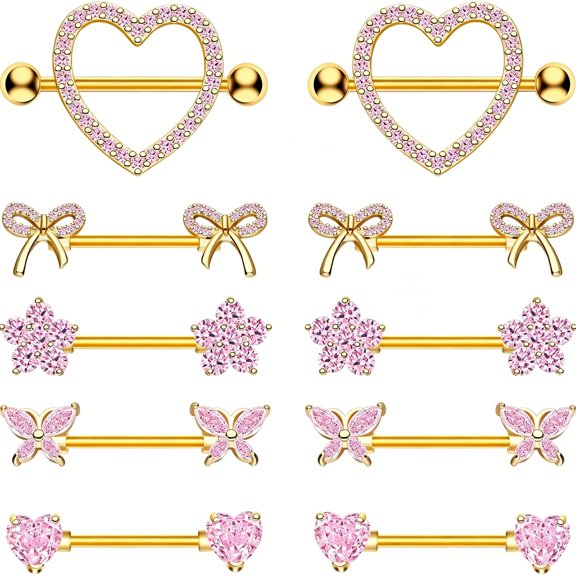 DESIGNICE 14G Stainless Steel Nipple Rings for Women Heart Butterfly Flower Bow Nipple Barbells