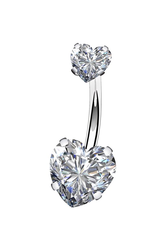 14G Surgical Steel Faceted Heart Cubic Zirconia Belly Button Ring,Navel Body Piercing Jewelry,Hypoallergenic Belly Button Rings