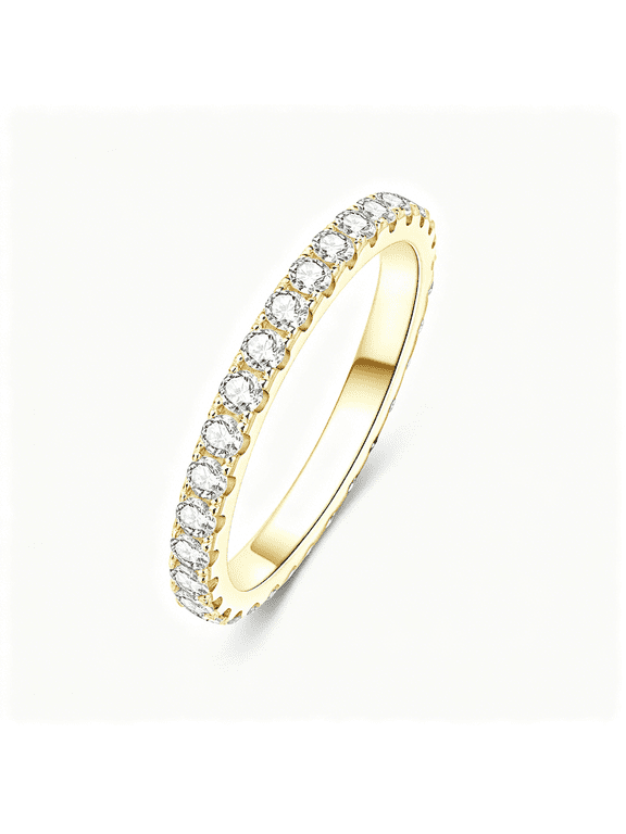 14K Gold Filled Silver Simulated Diamond Moissanite Engagement Promise Ring for Her,Stackable Ring Channel Setting Full Eternity Bridal Band Halo Rings Wedding Bands Size 4 to 10