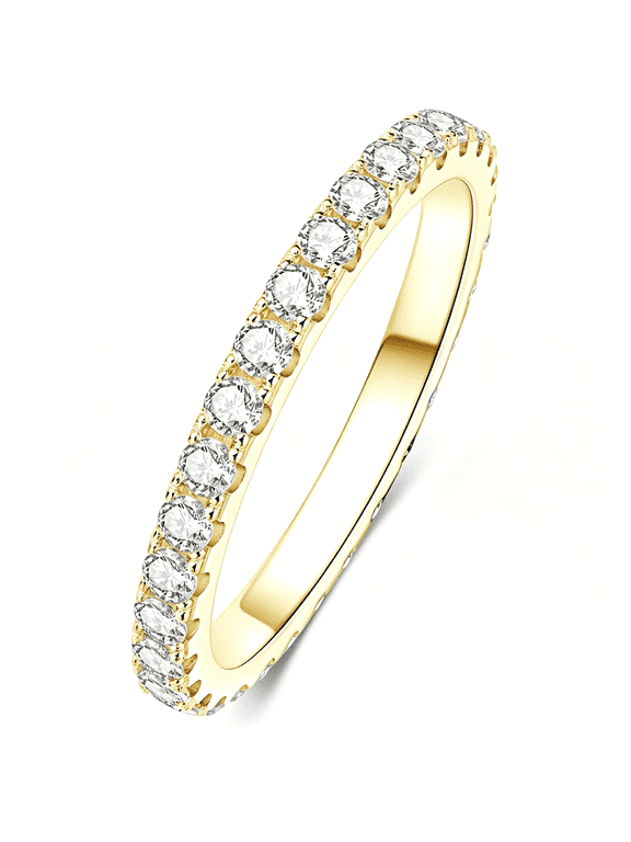 14K Gold Filled Silver Simulated Diamond Moissanite Engagement Promise Ring for Her, Stackable Ring Channel Setting Full Eternity Bridal Band Halo Rings Wedding Bands Size 4 to 10