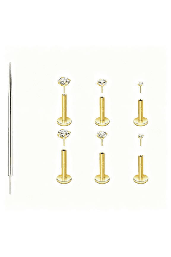 14K Gold Filled Threadless Nose Studs 316L Surgical Steel Labret Studs Lip Rings Push in Flat Back Stud Earrings Cz Nose Nostril Cartilage Lip Medusa Conch Tragus Helix