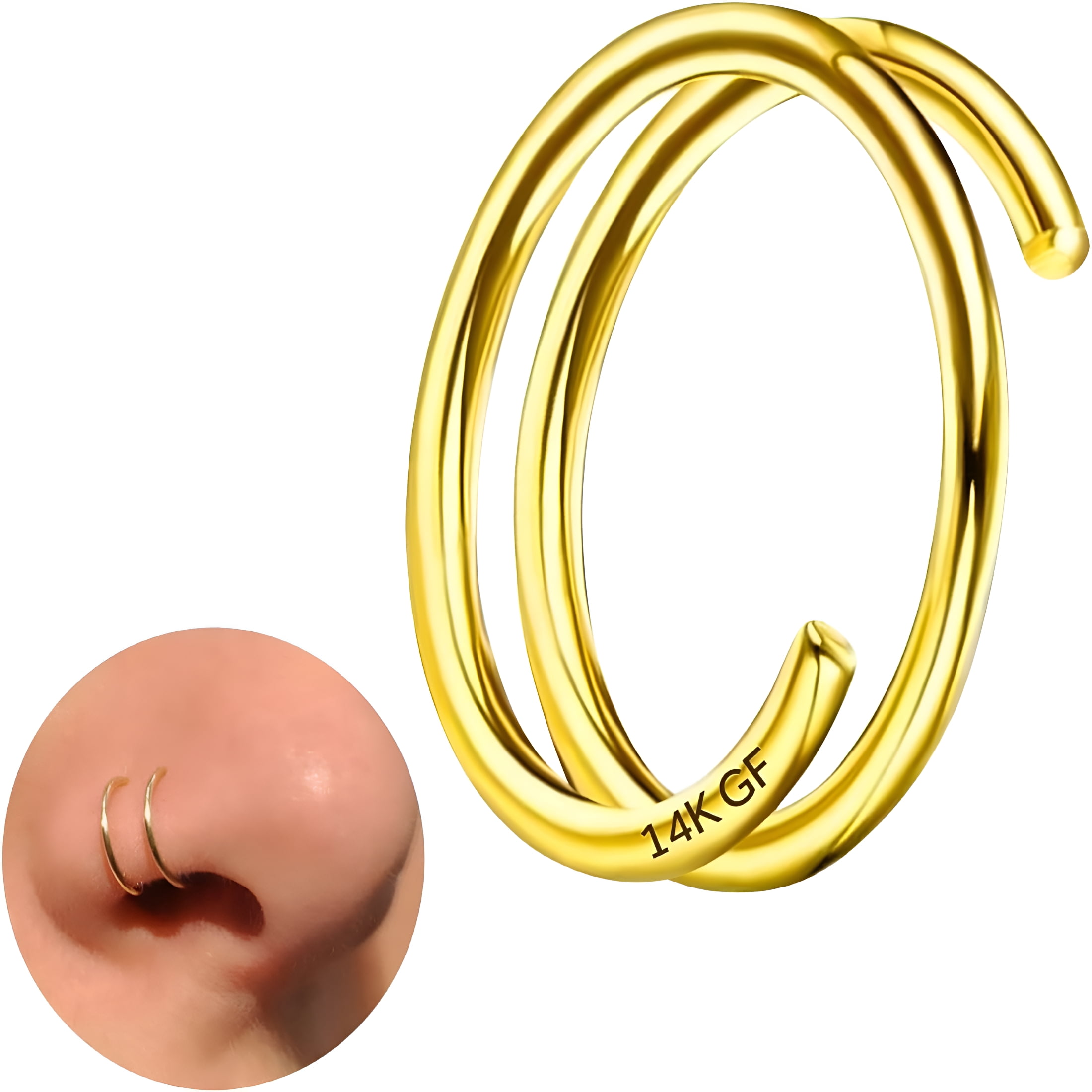Short Nose Rings DESIGNICE 14K Gold Filled Tiny Nose Ring Hoop for Women and Men, 20G ...