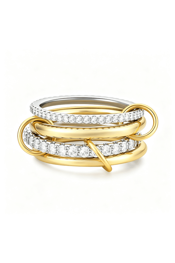 14K Gold Interlocking Stackable Rings for Women Silver Gold Stack Ring Set with Cz, Two Tone Interlocked Stacked Ring, Multi-Layer Statement Ring Jewelry