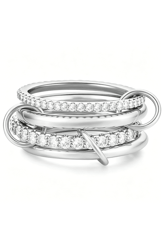 14K Gold Interlocking Stackable Rings for Women Silver Gold Stack Ring Set with Cz,Two Tone Interlocked Stacked Ring,Multi-Layer Statement Ring Jewelry