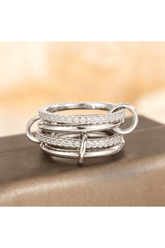 14K Gold Interlocking Stackable Rings for Women Silver Gold Stack Ring Set with Cz,Two Tone Interlocked Stacked Ring,Multi-Layer Statement Ring Jewelry