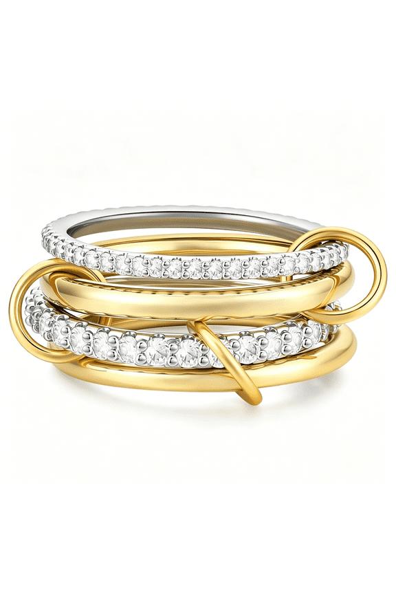 14K Gold Interlocking Stackable Rings for Women Silver Gold Stack Ring Set with Cz,Two Tone Interlocked Stacked Ring,Multi-Layer Statement Ring Jewelry