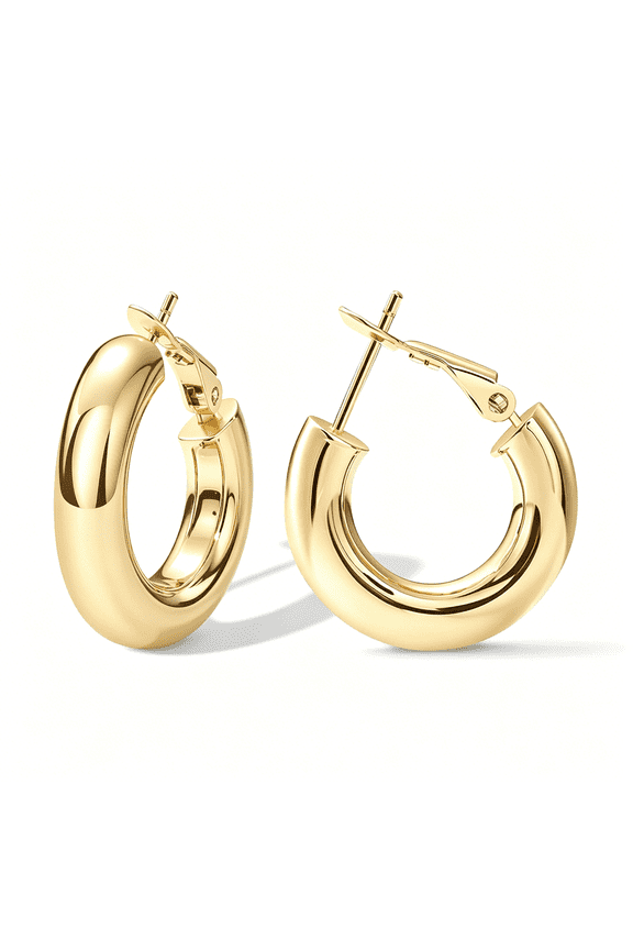 14K Gold Plated 925 Sterling Silver Post Hoops | Lightweight Chunky Hoops Huggies | Thick Gold Hoop Earrings for Women