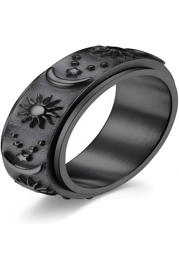 14K Gold Plated Anti Anxiety Ring for Women Men Sun Star Moon Stainless Steel Fidget Ring Gold Spinner Ring Band with Black Box Packed