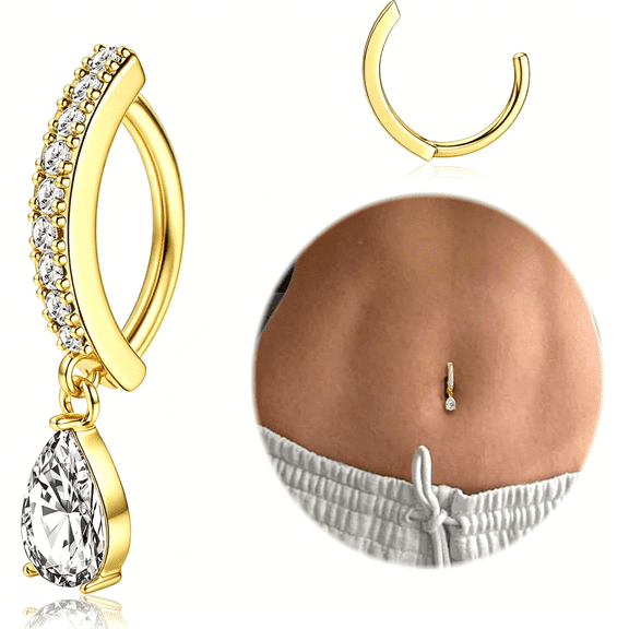 DESIGNICE 14K Gold Plated Belly Button Rings for Women 316L Surgical Steel Clicker Belly Rings Snake Flower Curved Reverse Navel Rings Belly Piercing Jewelry Barbell 14G
