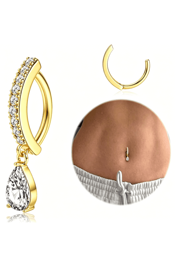 14K Gold Plated Belly Button Rings for Women 316L Surgical Steel Clicker Belly Rings Snake Flower Curved Reverse Navel Rings Belly Piercing Jewelry Barbell 14G