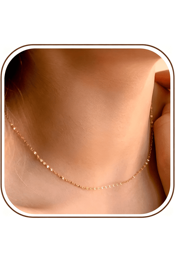 14K Gold Plated Chain Necklace for Women-925 Sterling Silver Clasp Dainty Choker Necklace 14/16/18/20 Inch Thin Simple Box Figaro Chain Herringbone Necklace Jewelry for Women
