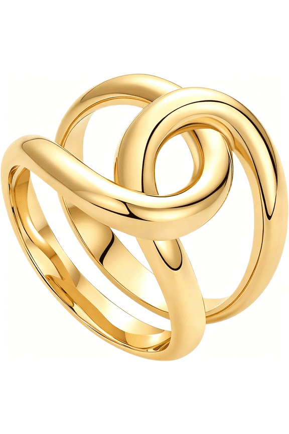 14K Gold Plated Chunky Interlock Statement Ring for Women | Interloop Band Thick Link Stackable Rings