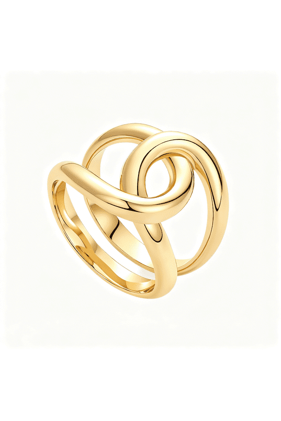 14K Gold Plated Chunky Interlock Statement Ring for Women | Interloop Band Thick Link Stackable Rings