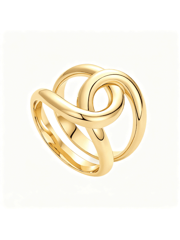 14K Gold Plated Chunky Interlock Statement Ring for Women | Interloop Band Thick Link Stackable Rings